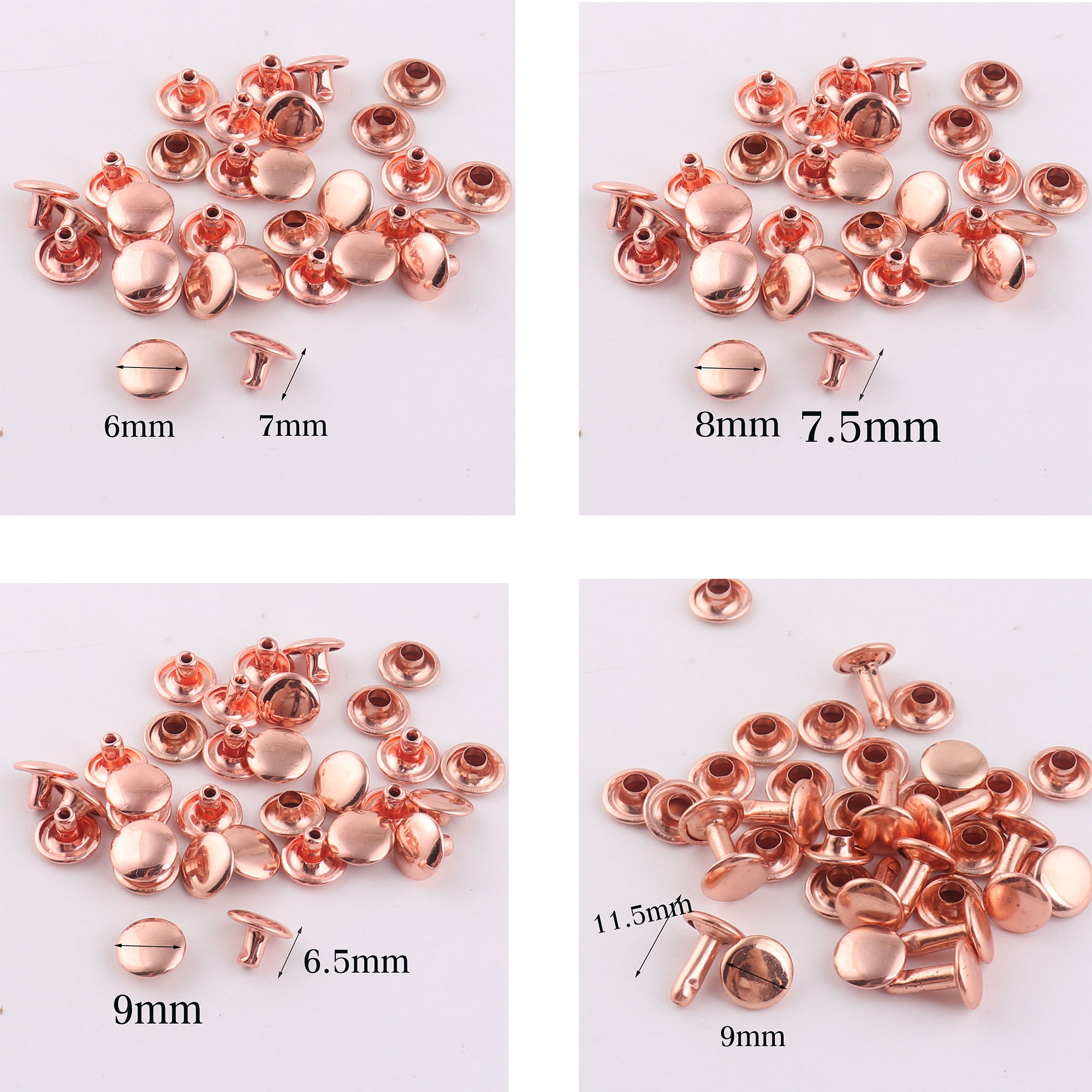 Snap Fastener Set - 100 zestawów podwójne nity, różowe złoto